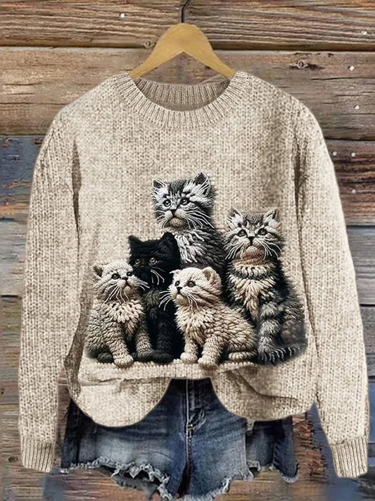 Rétro Animal Art Print Chic col rond à manches longues Sports Top A / S Pull