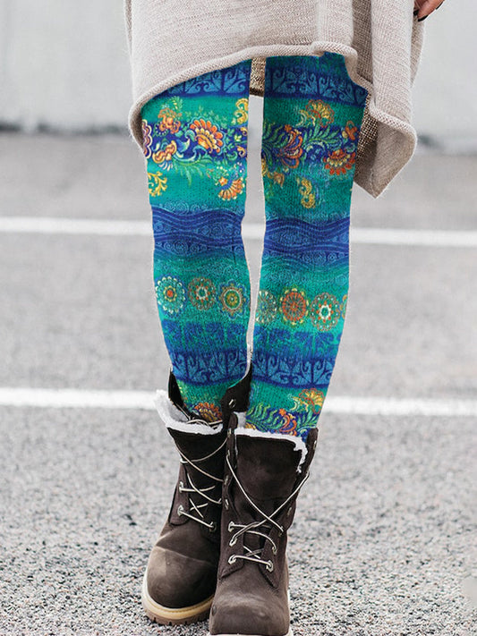 Legging en molleton décontracté à motif floral pour femmes Bleu / S Leggings