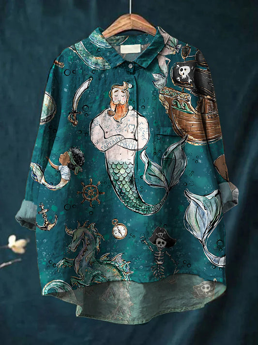 Chemise décontractée en coton confortable à manches longues et imprimé floral Boho rétro