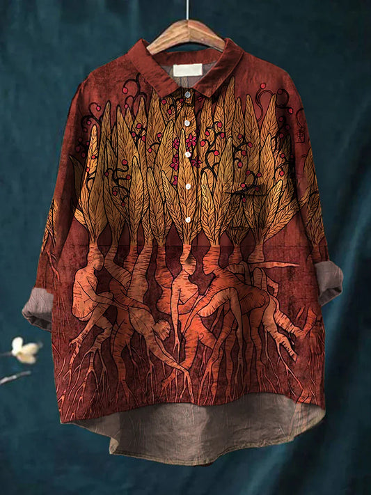 Chemise décontractée en coton confortable à manches longues et imprimé floral Boho rétro A / S