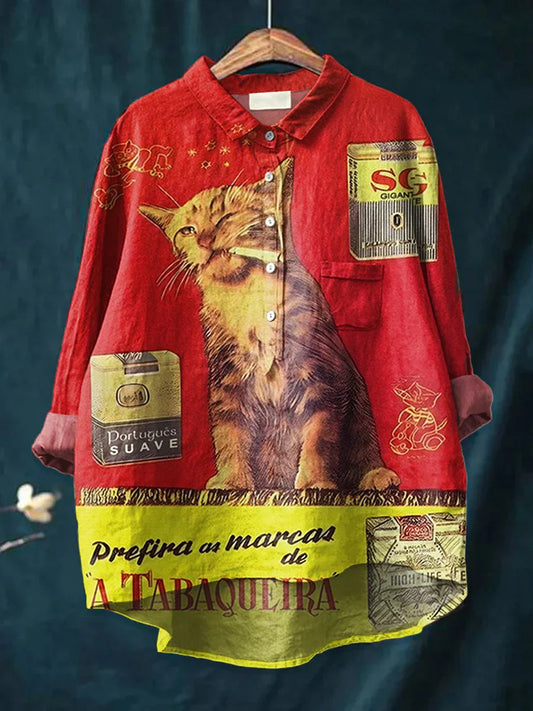 Chemise décontractée en coton confortable à manches longues et imprimé floral Boho rétro A / S
