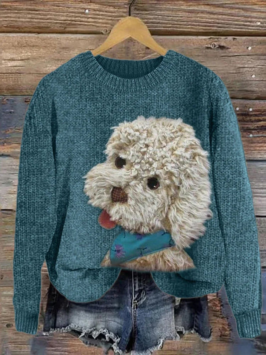Rétro Art Puppy Imprimer Casual col rond manches longues Pull Top A / S Pull