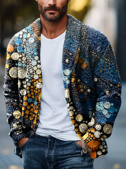 Gentleman Vintage Colorful Dot Art Print Lapet Pocket Cardigan en tricot coloré / S Veste