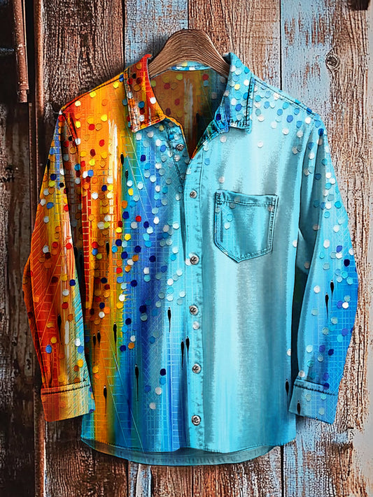 Chemise décontractée à manches longues Retro Art Print pour hommes A / S Chemises