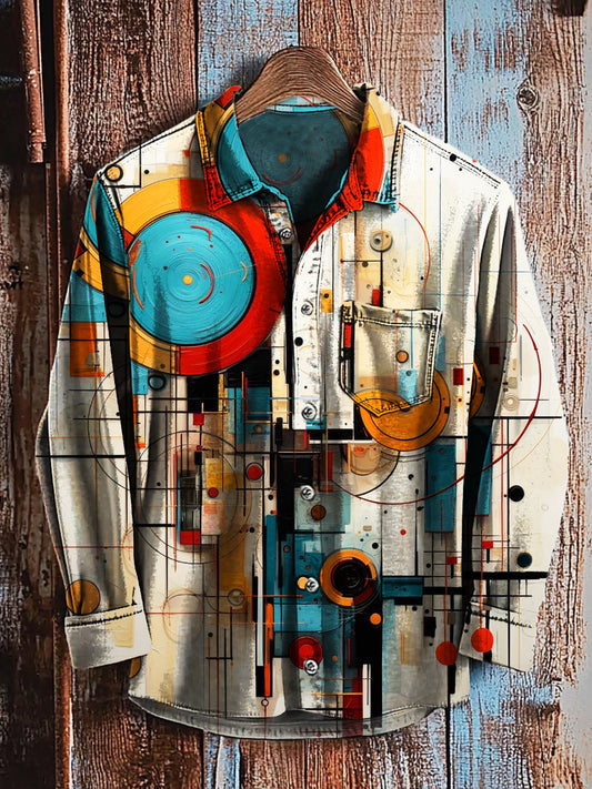 Chemise décontractée à manches longues Retro Art Print pour hommes A / S Chemises