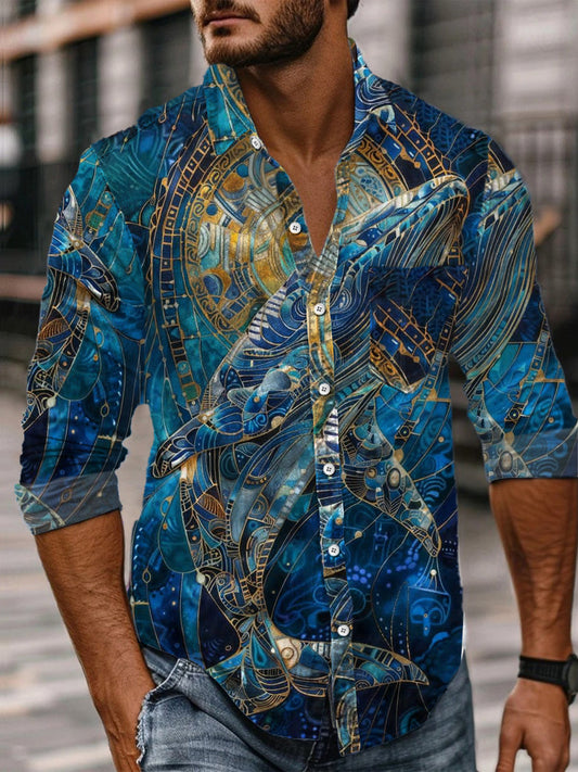 Rétro Abstrait Gradient Art Imprimer Casual Chemise à manches longues A / S Chemises