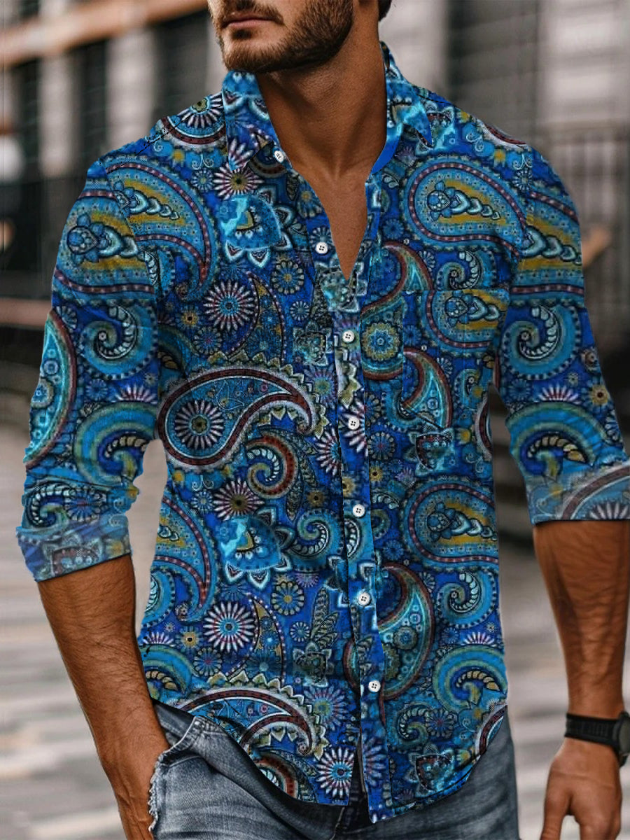 Chemise Décontractée Vintage Dégradé Art Imprimé à Manches Longues A / S Chemises