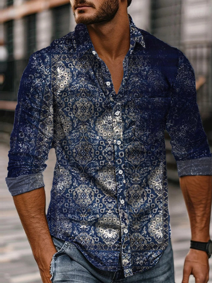 Chemise Décontractée Vintage Dégradé Art Imprimé à Manches Longues A / S Chemises
