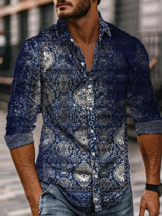 Chemise Décontractée Vintage Dégradé Art Imprimé à Manches Longues A / S Chemises