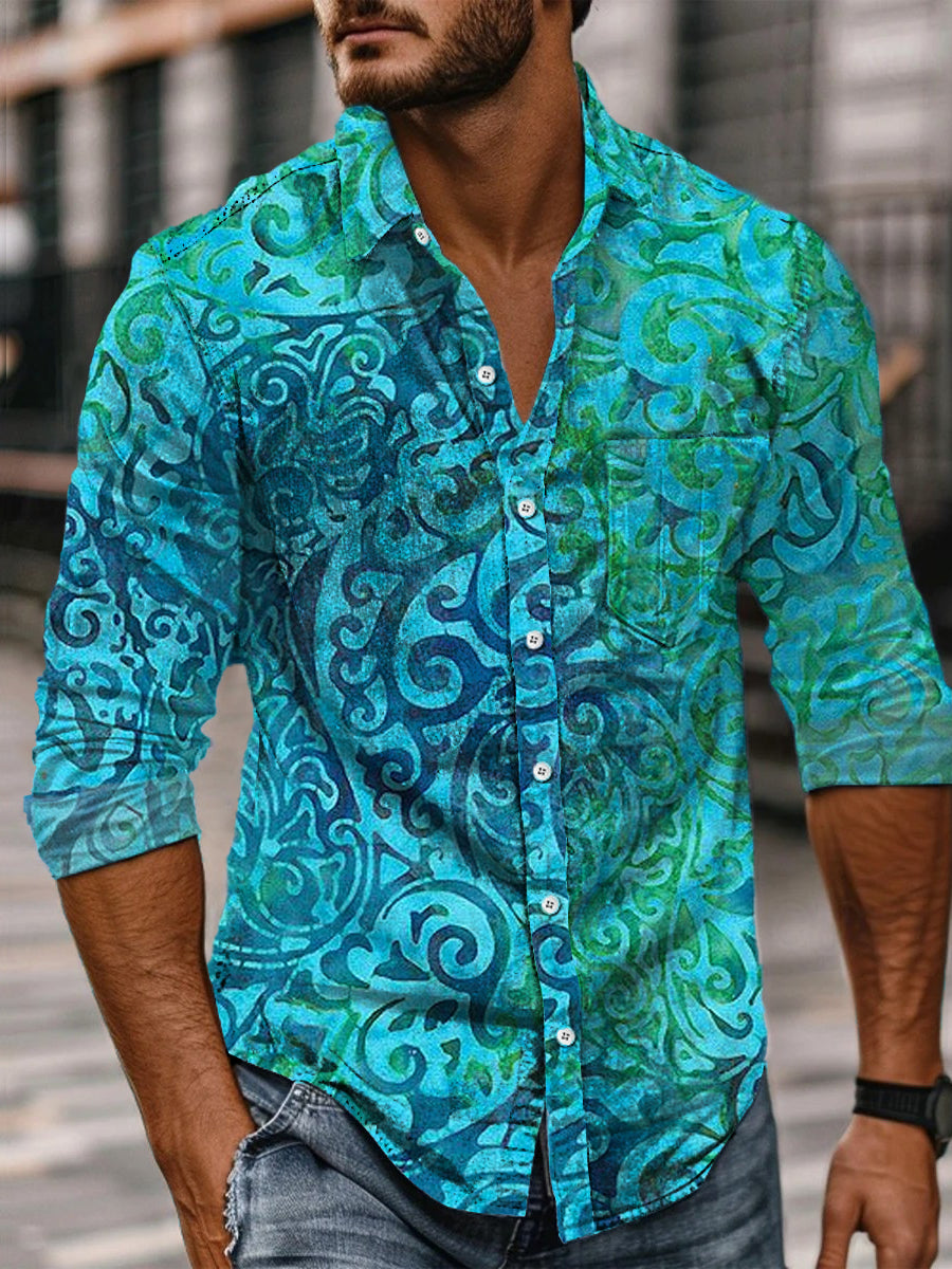 Chemise Décontractée Vintage Dégradé Art Imprimé à Manches Longues A / S Chemises