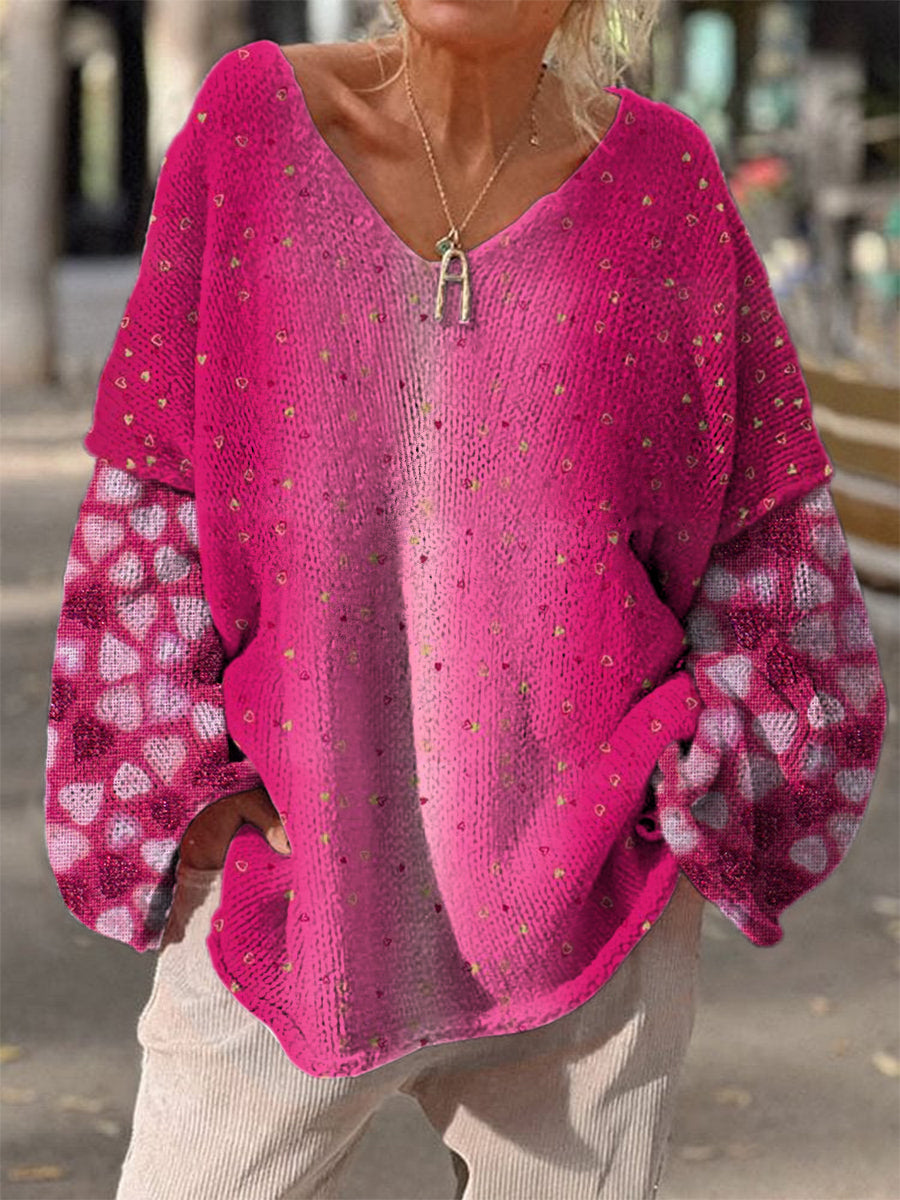 Retro Boho Floral Print Vintage Loose Chic V-cou à manches longues en tricot épais Pull A / S Pull