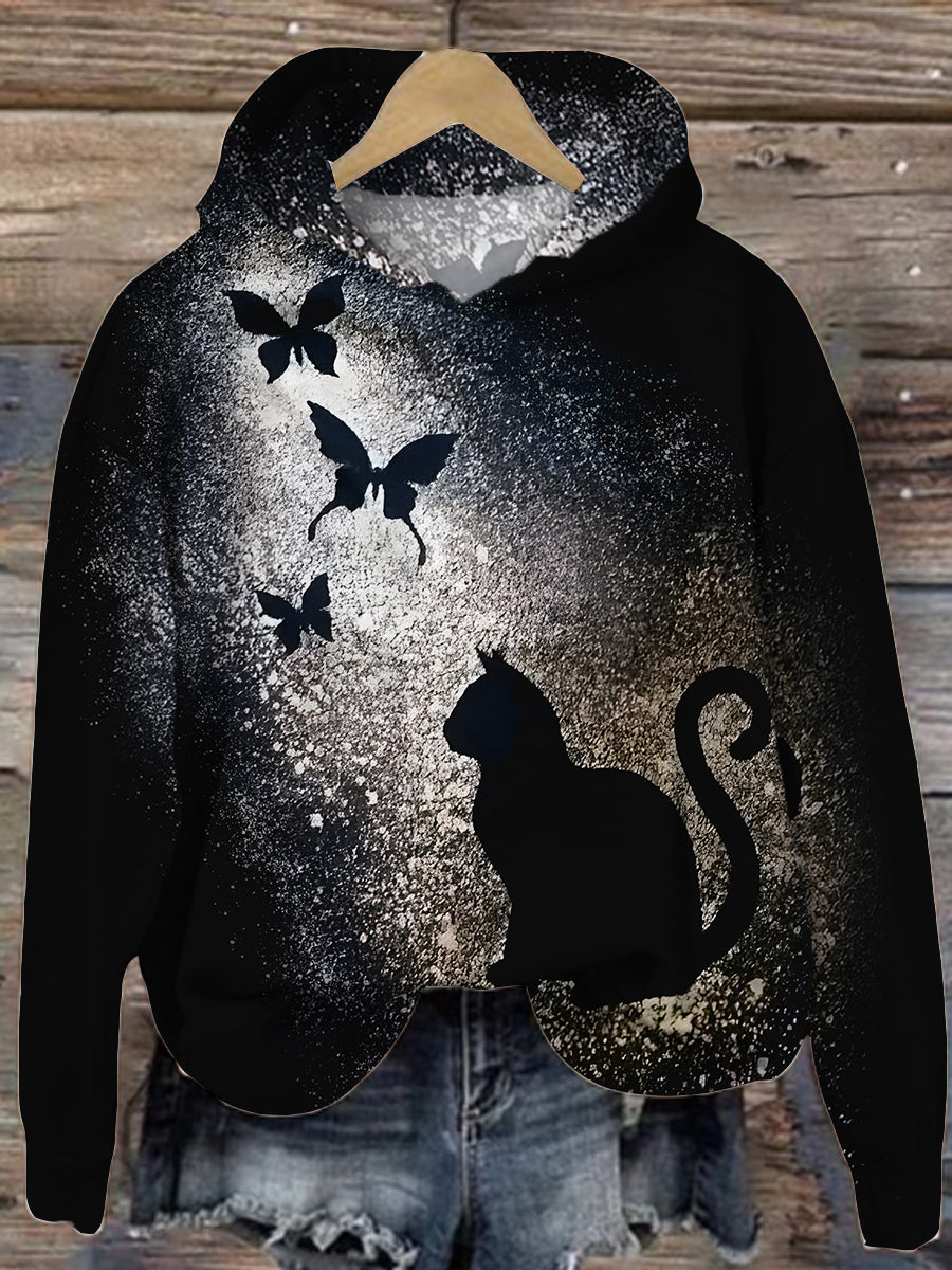 Haut Décontracté Rétro Dégradé Chat Art Imprimé A / S Sweats