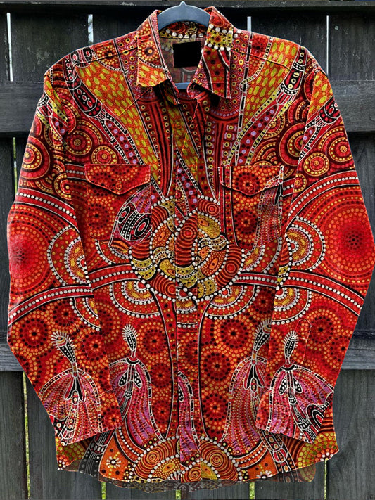 Chemise décontractée à manches longues vintage art abstrait imprimé A / S Chemises