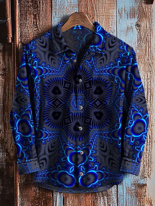 Chemise décontractée à manches longues vintage art abstrait imprimé A / S Chemises