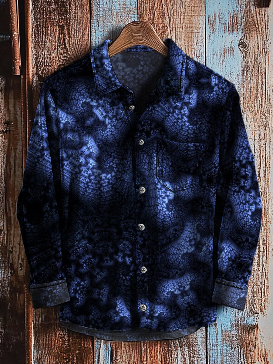 Chemise décontractée à manches longues vintage art abstrait imprimé A / S Chemises