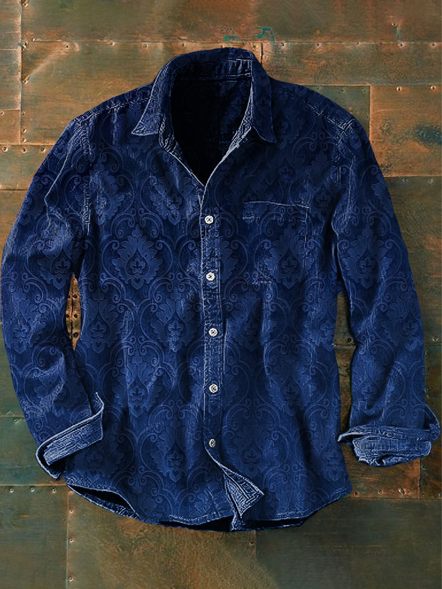 Vintage Gothic Perris Patterns Print Casual Chemise à manches longues pour hommes unisexe Bleu / S Chemises