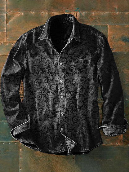 Chemise décontractée à manches longues Vintage Punk Gothic Art Print pour hommes Gris / S Chemises