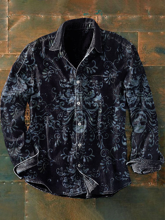 Chemise décontractée à manches longues rétro pour hommes unisexe Bleu Marine / S Chemises
