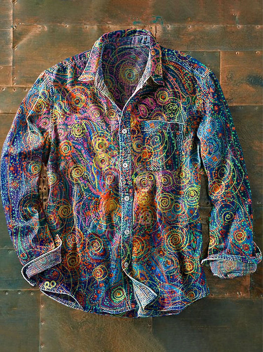 Chemise à manches courtes et poche à imprimé abstrait rétro pour homme Chemise à manches courtes et poche à imprimé abstrait rétro pour homme