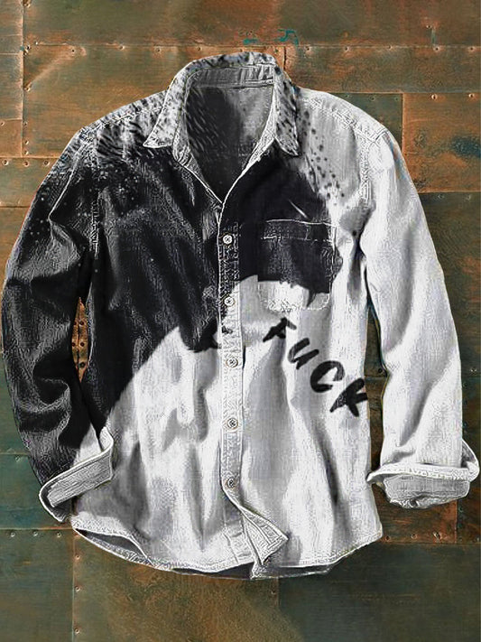 Les hommes de plaisir un chat crier Fuck Imprimer motif Art Imprimer revers chemise de poche à manches longues coloré