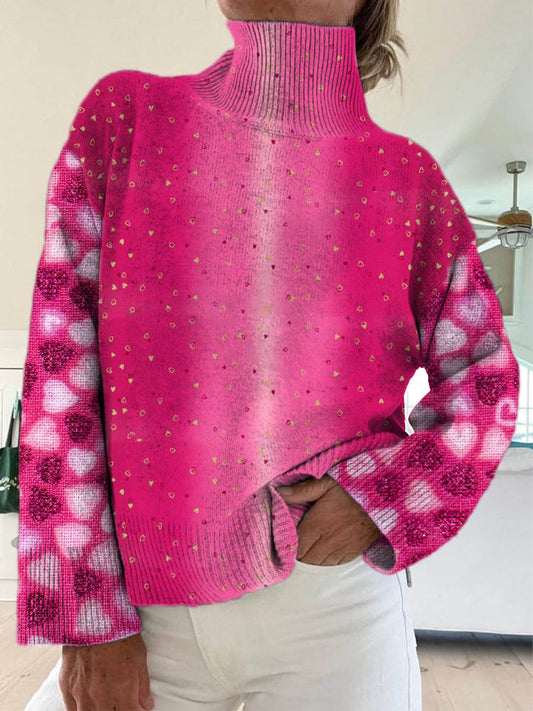 Rétro Boho Floral Art Imprimé Tricot Vintage Pull à col roulé Pull à manches longues A / S Pull
