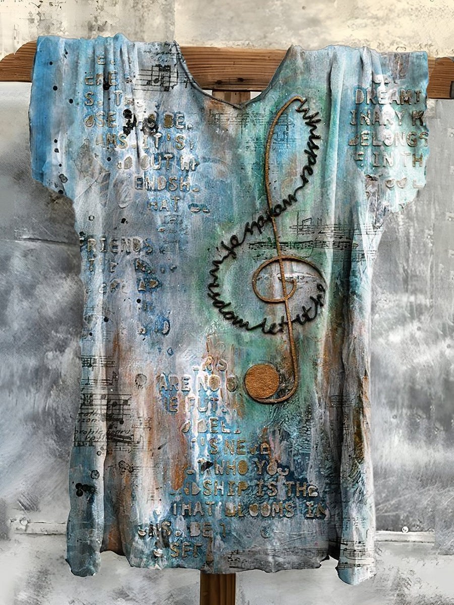 Rétro Boho Floral imprimé ras du cou coton confortable T-shirt décontracté A / S T-shirt