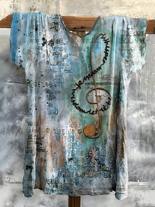 Rétro Boho Floral imprimé ras du cou coton confortable T-shirt décontracté A / S T-shirt