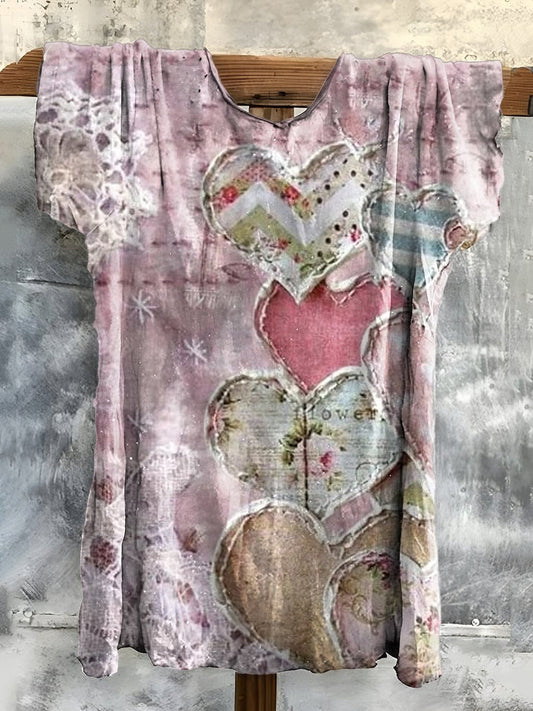 Rétro Boho Floral imprimé ras du cou coton confortable T-shirt décontracté A / S T-shirt