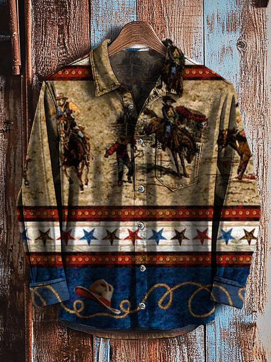 Rétro Abstrait Dégradé Western Art Imprimer Chemise Décontractée à Manches Longues A / S Chemises