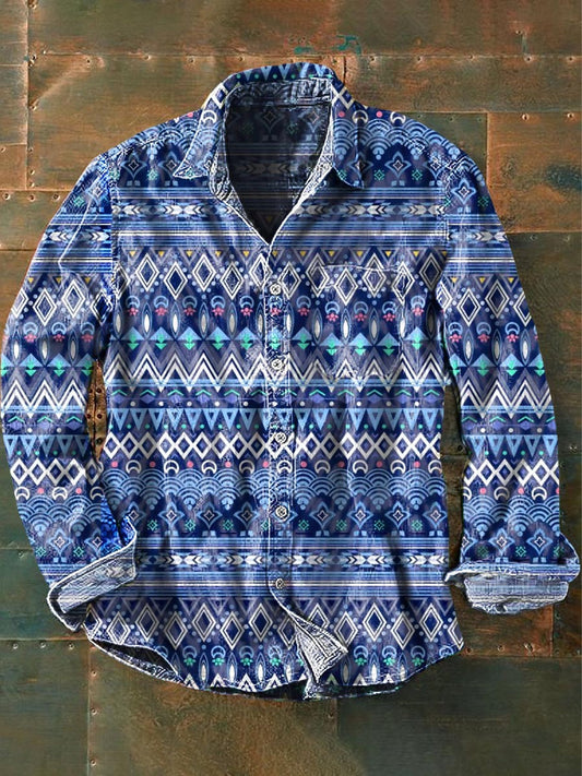 Chemise décontractée imprimée western à manches longues pour hommes comme image / S Chemises