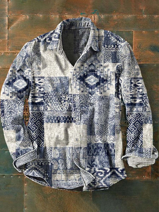Chemise décontractée imprimée western à manches longues pour hommes comme image / S Chemises