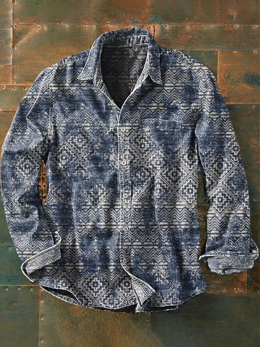 Chemise décontractée imprimée western à manches longues pour hommes comme image / S Chemises