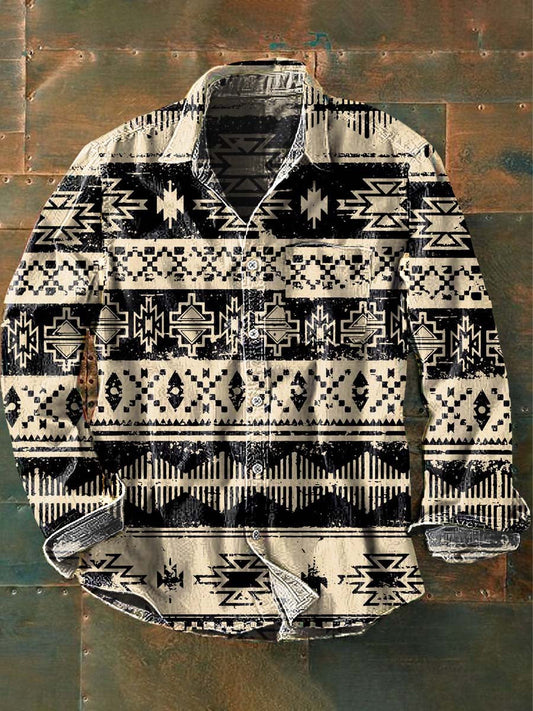 Chemise décontractée imprimée western à manches longues pour hommes comme image / S Chemises