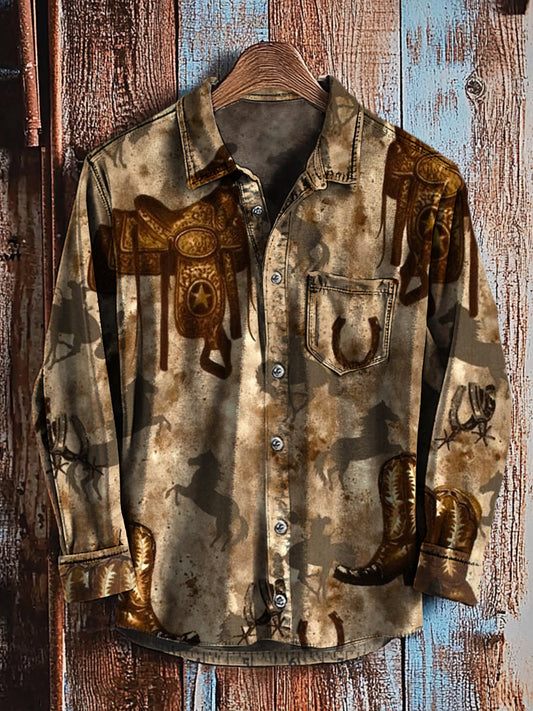Rétro Abstrait Dégradé Western Art Imprimer Chemise Décontractée à Manches Longues A / S Chemises