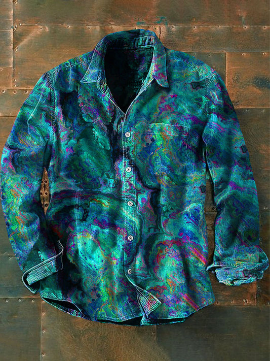 Unisexe Hommes Vintage Coloré Graffiti Ondulation Abstrait Imprimé Casual Chemise À Manches Longues Bleu / S Chemises