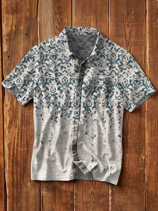 Chemise à manches courtes à revers décontractée Western Print pour hommes comme image / S Chemises