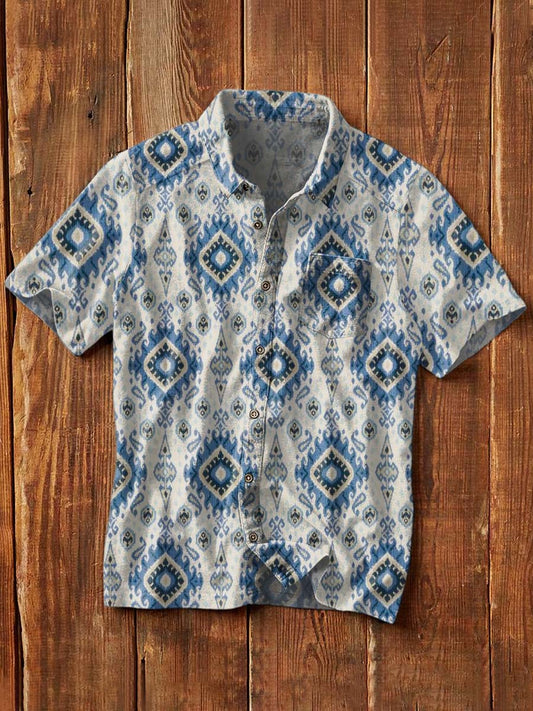 Chemise à manches courtes à revers décontractée Western Print pour hommes comme image / S Chemises