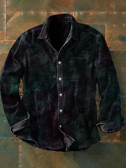 Chemise décontractée à manches longues imprimée abstraite simple vintage western pour hommes unisexe Noir / S Chemises