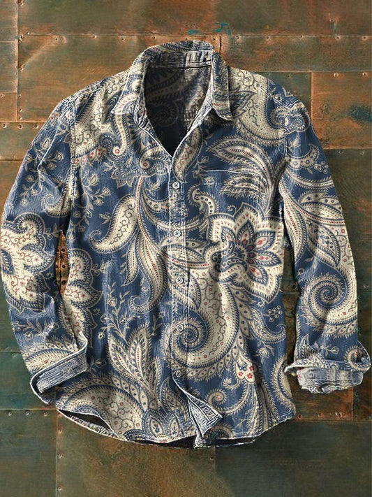 Vintage Paisley Print Casual revers chemise à manches longues pour hommes comme image / S Chemises