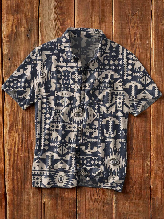 Chemise à manches courtes à revers décontractée Western Print pour hommes comme image / S Chemises