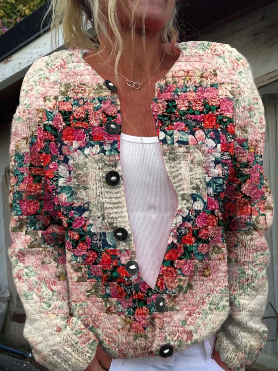 Rétro élégant coeur Art Print Chic bouton épais à manches longues Cardigan Pull A / S Gilet Court