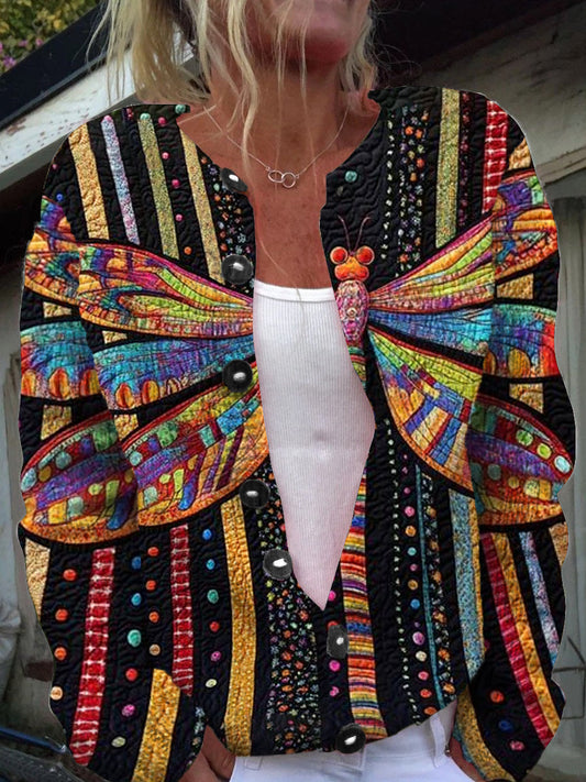 Rétro Élégant Art Imprimer Chic Bouton épais à manches longues Cardigan Pull A / S Gilet Court