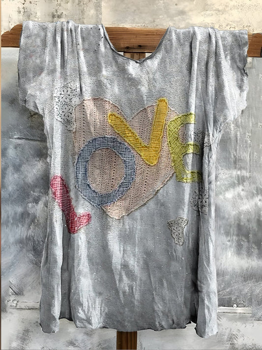 Rétro Boho Floral imprimé ras du cou coton confortable T-shirt décontracté A / S T-shirt