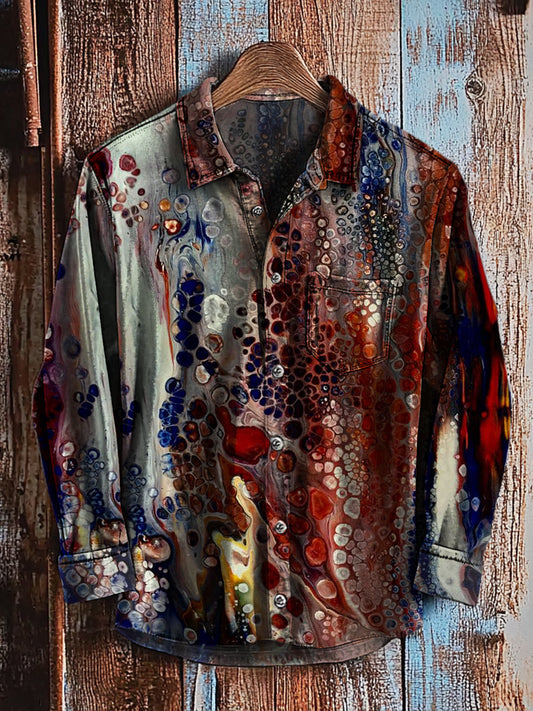 Rétro Abstrait Gradient Art Imprimer Casual Chemise à manches longues A / S