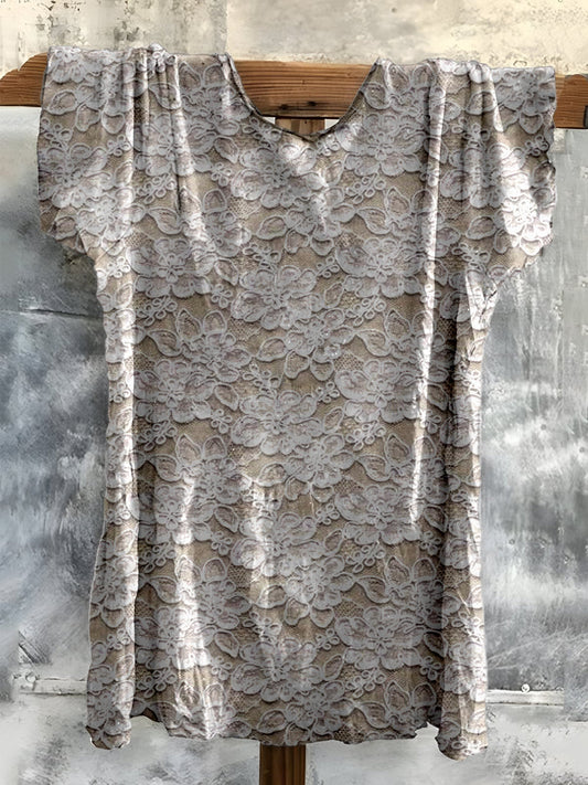 Rétro Boho Floral Imprimé Crew-Neck Vintage coton confortable T-shirt décontracté A / S T-shirt