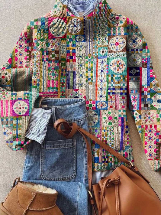 Vintage Floral Art Print Casual Chic Pull Pull Femme A / S Pull