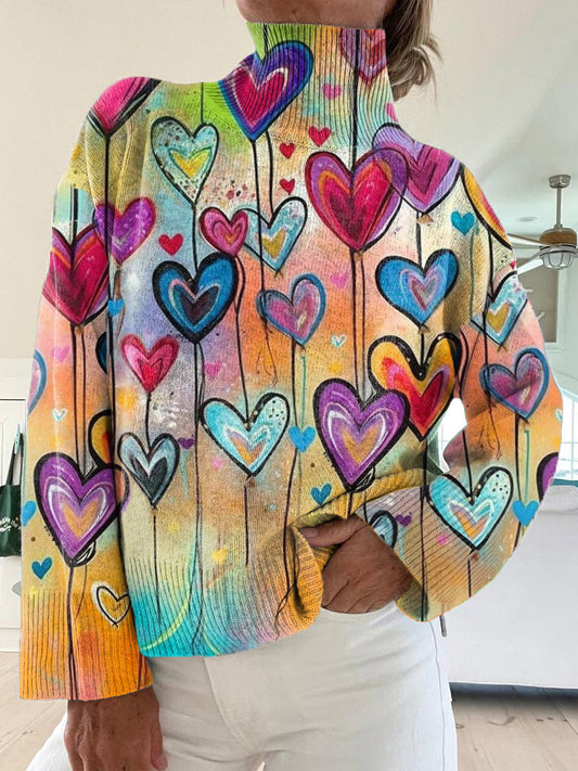 Femmes Vintage Heart Art Print Casual Chic Pull Pull A / S Pull