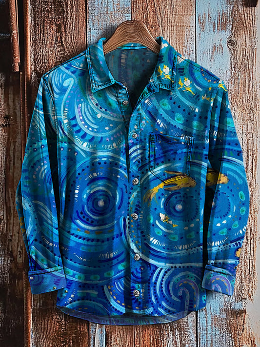 Rétro Abstrait Gradient Art Imprimer Casual Chemise à manches longues A / S