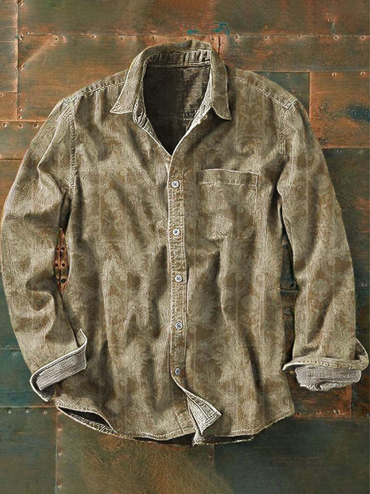 Chemise à manches longues rétro à imprimé floral pour hommes comme image / S