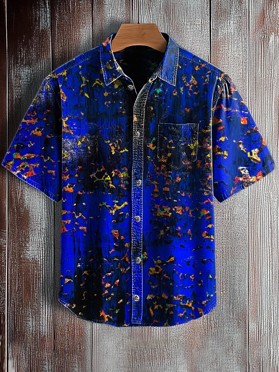 Chemise à manches courtes rétro à imprimé art abstrait pour hommes A / S